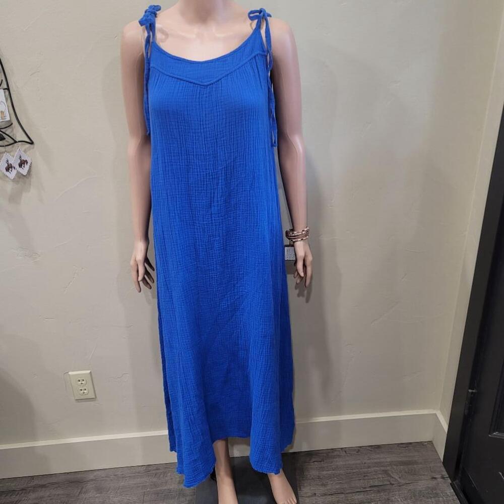 Nation LTD Cotton Gauze Maxi Dress Colbalt Blue Size Medium